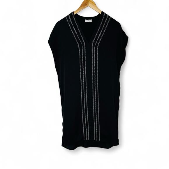 Vince Embroidered Shift Dress Black Minimalist Quiet Luxury Size 4 Small - Picture 4 of 11